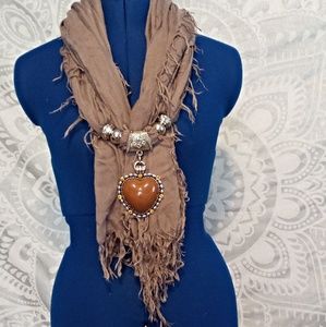 NWOT Brown Scarf with Pendant